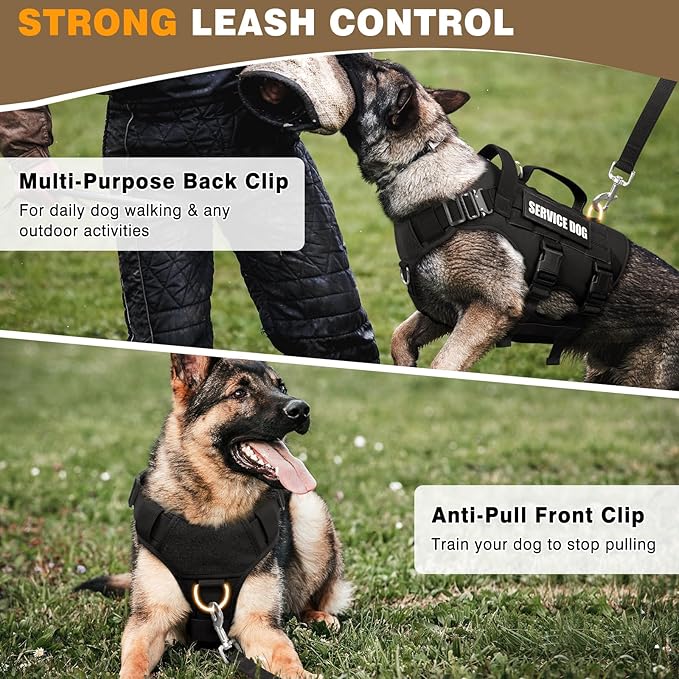 WINSEE Service Dog Vest Harness for Large Dog, Tactical Working MOLLE Vest with 10 Pet Patches, No Pull Heavy Duty Harness for Training Hunting Walking
