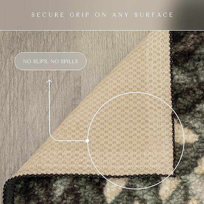 Maples Rugs Marion Bohemian Braided-Style Print Area Rug ??Made in USA ??Washable, Non-Slip Low-Profile Indoor Throw Rug for Foyer, Kitchen & Bathroom, 34" x 20", Black