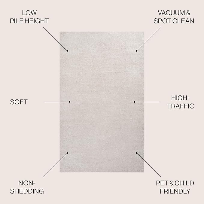 JONATHAN Y Haze Solid Low-Pile Ivory Indoor Area Rug 5x8, Coastal,Bohemian,Minimalist,Classic, Easy-Cleaning for Living Room,Bedroom,Kitchen,Pet Friendly,Non-Shedding (SEU100D-5)