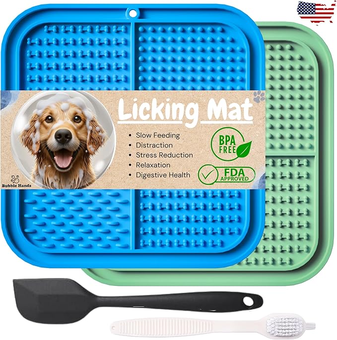 Dog Lick Mat - 2 Pack Slow Feeder for Dogs & Cats to Keep Them Busy Ideal for Grooming & Bathing - Anxiety Relief & Calming
