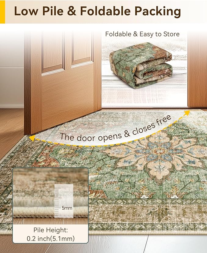 Area Rugs 3'x8' Runner Rug Non Slip Washable for Kitchen Hallway Bedroom Beside Laundry Room Bathroom Rug, Floor Carpet, Brick Red Rust Neutral Brown Burnt Orange Green