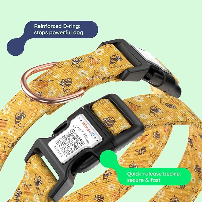 WhoseID Airtag Dog Collar,with Waterproof airtag Holder竊똎riginal Stylish Cute Pattern Design.QR Code ID Buckle竊똂omfortable Soft Cotton for Small Medium Large Dogs