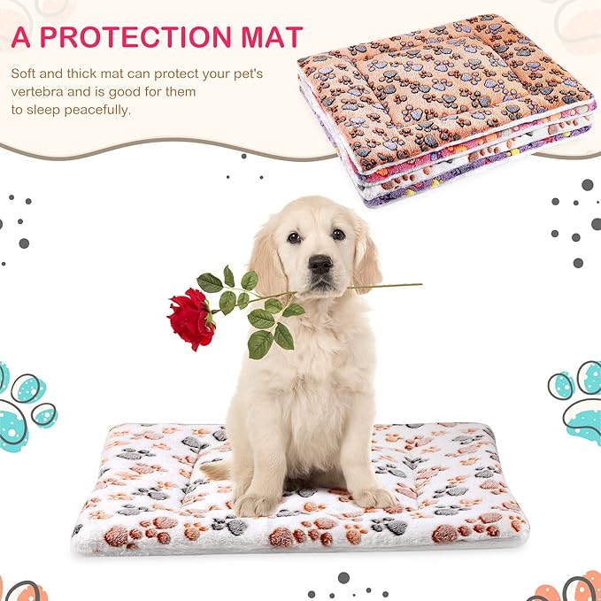 Tuanse 4 Pack Ultra Soft Dog Cat Bed Mat with Cute Prints Reversible Fleece Dog Crate Kennel Pad Cozy Washable Thickened Hamster Guinea Pig Pet Bed Mat for Small Animals(23 x 18 Inches,Vivid Color)