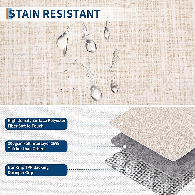 Rug Runners for Hallways 2x8 Washable Kitchen Runner Rug Non Slip Low Pile Bedside Throw Carpet Modern Bordered Bathroom Runners Checkered Area Rug for Living Room Bedroom Entryway Nursery, Beige