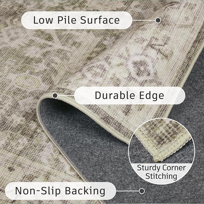 DCX Washable 5x7, Kid & Pet Friendly with Rubber Back Non Slip, Stain Resistant Vintage Rug for Living Room, Bedroom, Home Office, Soft Low Pile Large Farmhouse Distressed Carpet, Greige