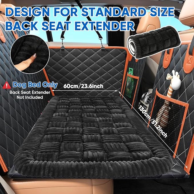 Dog Car Bed Mat for Backseat Extender, Non-Slip Washable Flannel Pet Travel Bed with Thick PP Cotton, Back Seat Protector for Dogs in SUVs, Trucks & Sedans (51"x23.6")