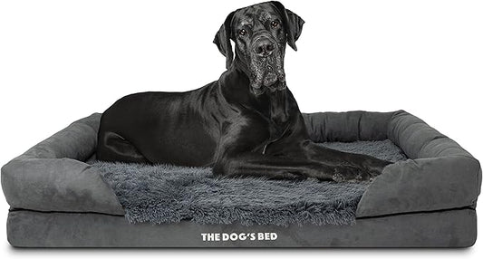 The Dog’s Bed Orthopedic Memory Foam Dog Bed with Bolsters, Fur Fabric, Grey Fur, XXL
