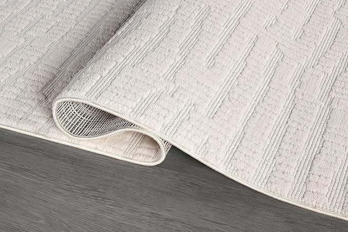 Modern Micro Loop Indoor Runner Rugs for Living Room Bedroom Kitchen Geometric Pebble White 2x7 Luxury Durable Low and High Pile Non-Shedding Stain Resistant Soft Area Carpet 2 x 7