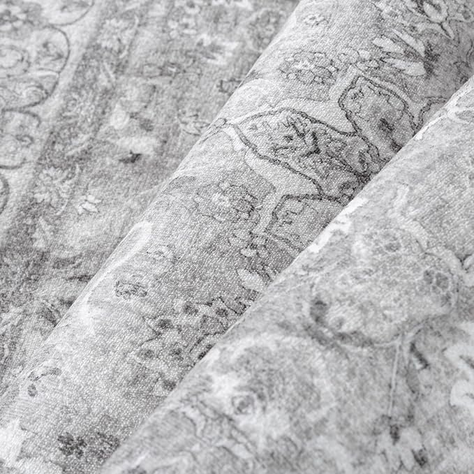 Gray 3x5 Area Rug Entryway Washable Vintage Carpet Office Small Indoor Non Slip Soft Low Pile Thin Stain Resistant Distressed Accent Throw Rug for Entrance Bedroom Dining Living Room
