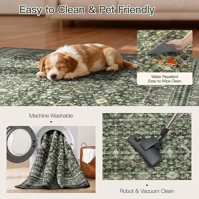 Lofus 4x6 Area Rug for Entryway, Green Non Slip Area Rugs for Kitchen, Washablee Soft Rugs for Bedroom, Living Room, Tool Room Nursery Kids Room Decor