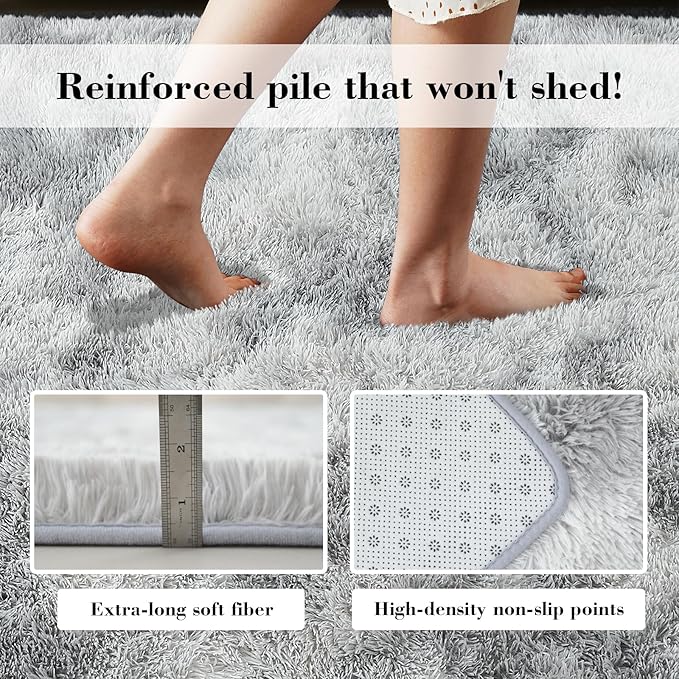 Fluffy Rug Shaggy Area Rug, Mottling Grey 5x8 Area Rugs for Bedroom, Small Bedside Rug, Soft Fluffy Shaggy Entryway Throw Rugs for Living Room Bedroom Kids Room Home Decor