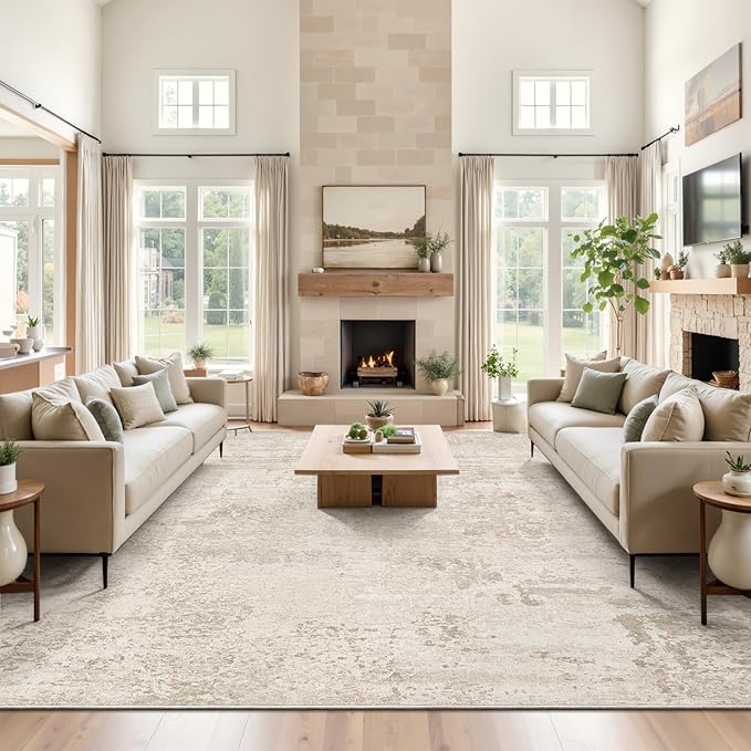Art&Tuft Washable Rug, Anti-Slip Backing Abstract 5x7 Rug, Stain Resistant Rugs for Living Room, Foldable Machine Washable Area Rug (TPR53-Beige, 5'x7')