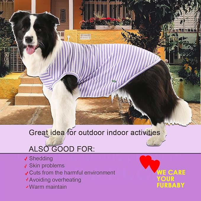 Dog Cooling Shirt,Summer Combed Cotton Breathable Boy Girl Small T-Shirts,Purple Grey White Striped S