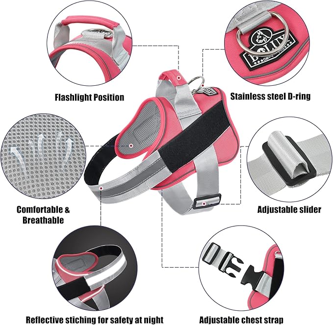 Bolux Dog Harness, No-Pull Reflective Dog Vest, Breathable Adjustable Pet Harness with Handle for Outdoor Walking - No More Pulling, Tugging or Choking