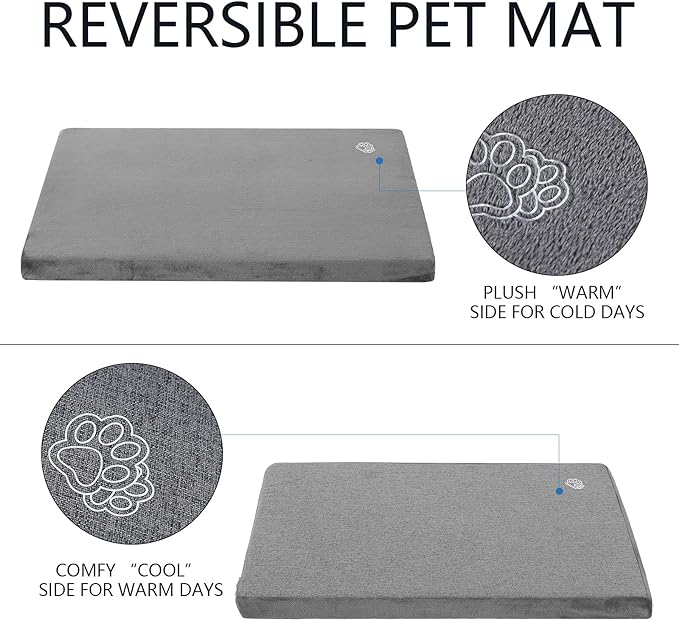 EMPSIGN Stylish Dog Bed Mat Dog Crate Pad Mattress Reversible (Cool & Warm), Water Proof Linings, Removable Machine Washable Cover, Firm Support Small to XX Large Dogs, Grey,XL(41''''*28''''*3'''')
