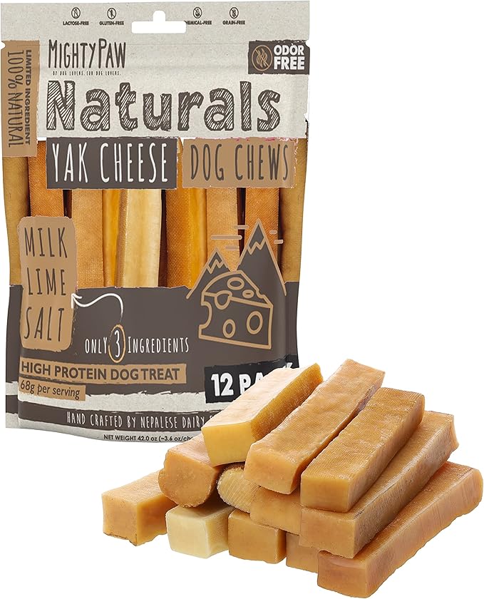Mighty Paw Yak Cheese Chews for Dogs, All Natural Long Lasting Pet Treats. Odorless & Great for Oral Health. Limited Ingredient Chews for Puppies & Power Chewers (Medium, 12 Pack)1 Count (Pack of 1)