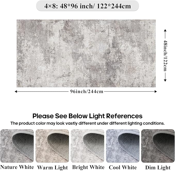 4x8 Rug Modern Abstract Wide Runners for Hallway竊똋iving Room, Bedroom,Laundry Room - Washable Non-Slip Soft Thin Carpet - Easy-to-Clean Low Pile Floor Mat for Home Decor 4x8 Grey
