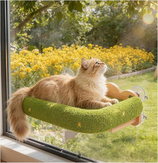 Cat Window Perch, Window cat Bed,Soft Cushion with Four Powerful Suction Cups,Nature Indoor Pet Shelf,Green