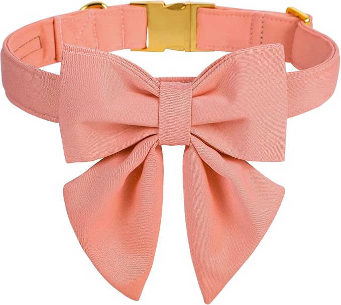Maca Bates Candy Pink Dog Collar with Cute Solid Sailor Bow Tie for Medium Girl Boy Dogs,Girly Adjustbale Durable Breakaway Soft Collars with Bowtie for Female Male Puppy,Pet with Metal Buckle