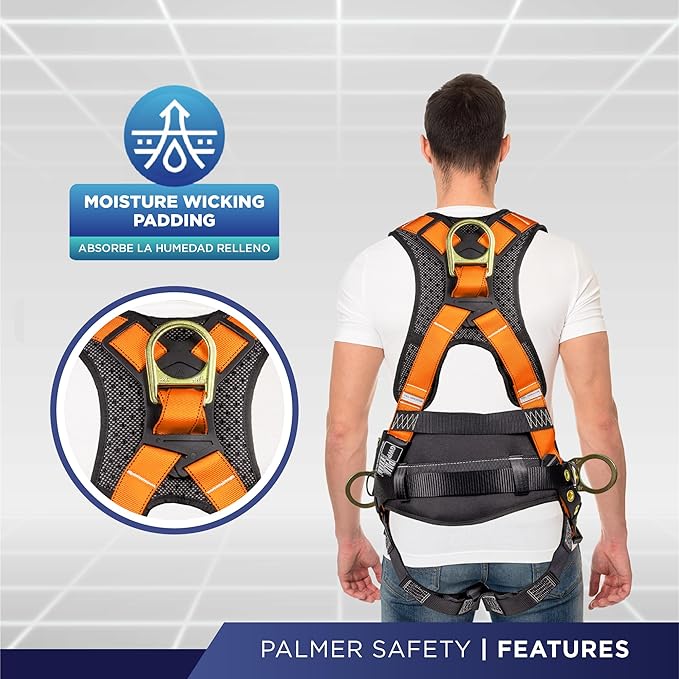 Palmer Safety Hammerhead 5pt Safety Harness Back Padded, QCB Chest, Tongue Buckel Legs Straps, Back & Side D-Rings