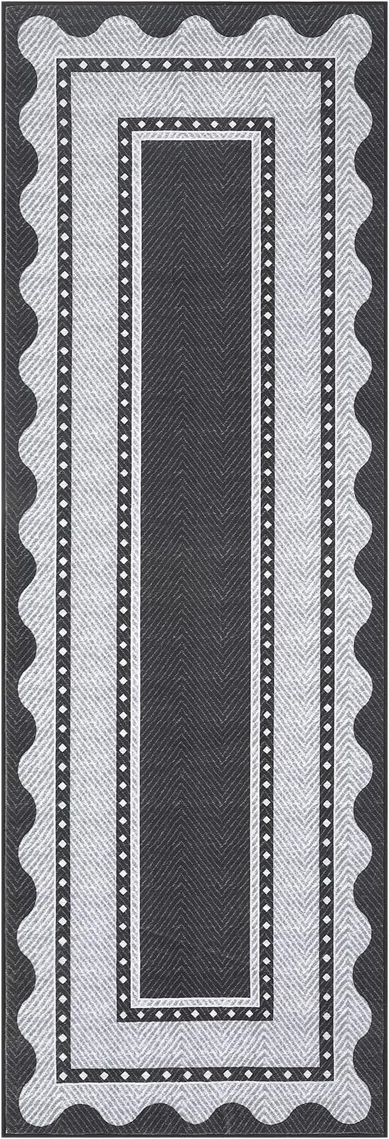 GarveeHome Hallway Runner Rug 2x6 Washable Modern Neutral Area Rug, Non Slip Low Pile Border Kitchen Mats for Floor, Contemporary Stain-Resistant Soft Accent Carpet for Bedroom, Entryway, Black Grey