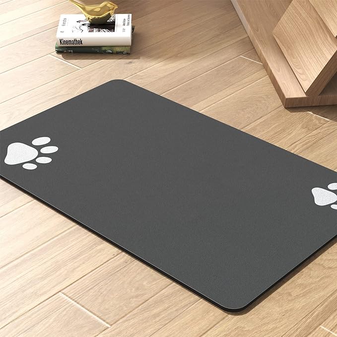 PADOOR Pet Feeding Mat-Absorbent Dog Mat for Food and Water Bowl-No Stains Quick Dry Water Dispenser Mat-Dog Accessories Pet Supplies-Bowl for Messy Drinkers（Darkgrey,17"x28"）