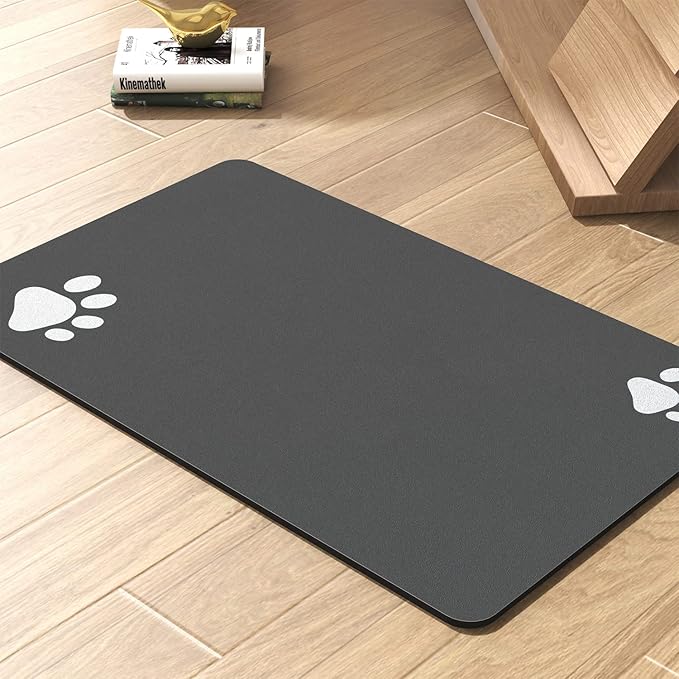 Pet Feeding Mat-Absorbent Dog Mat for Food and Water Bowl-No Stains Quick Dry Dispenser Mat-Dog Accessories Pet Supplies-Bowl for Messy Drinkers（Darkgrey,16"x24"
