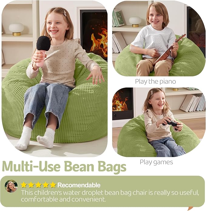 Homguava 2FT Bean Bag Chair,Teardrop Bean Bags Small Beanbag Chair with Memory Foam Filled and Ultra Soft Corduroy Cover for Living Room, Bedroom(Green)