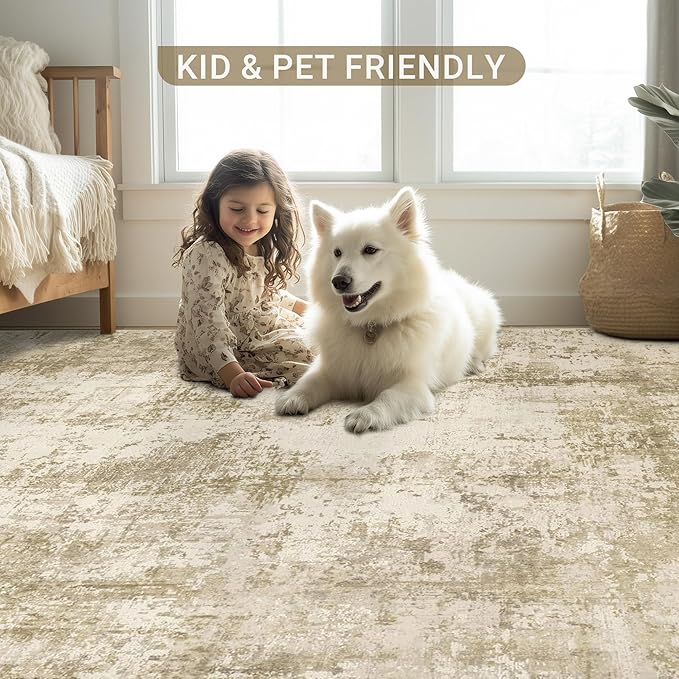 LEPEII 6x9 Area Rugs, Washable Modern Abstract Area Rugs for Living Room, Indoor Neutral Area Rug for Bedroom, Dining Room, Low Pile Non-Slip Non Shedding Rugs-Beige