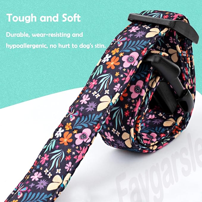 Faygarsle Cotton Designer Dogs Collar Cute Flower Dog Collars for Girl Female Small Medium Large Dogs with Purple Flower Charms L