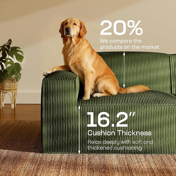 Marsail Modular Sectional Sofa, 80" I-Shaped Modular Sectional Couch with Deep Seat, Freely Combinable Sectional Cloud Sofa for Living Room, No Assembly, Plush Corduroy Fabric, Green