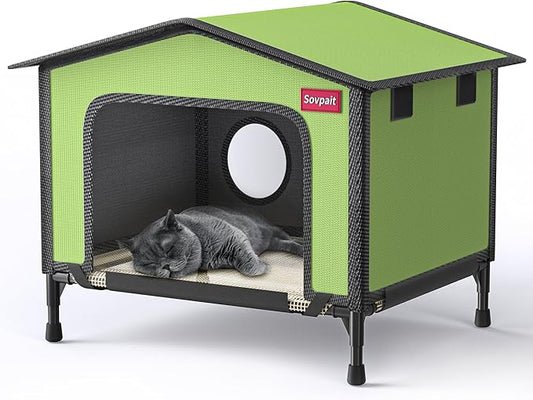 SOVPAI Outdoor cat House, Waterproof cat House for Stray Pets, Suitable for Outdoor/Indoor Cats, Easy to Assemble and Clean, Suitable for Multiple Pets and Large Cats (Green, M 19 * 13 * 14.8)