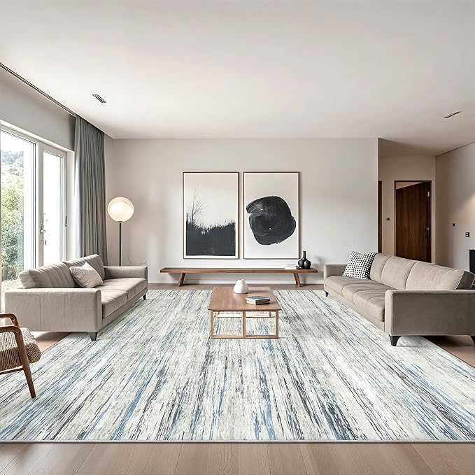 Art&Tuft Washable Rug, Anti-Slip Backing Abstract Area Rugs, Stain Resistant Rugs for Living Room, Foldable Machine Washable Area Rug(03-Bluegrey, 6'x9')