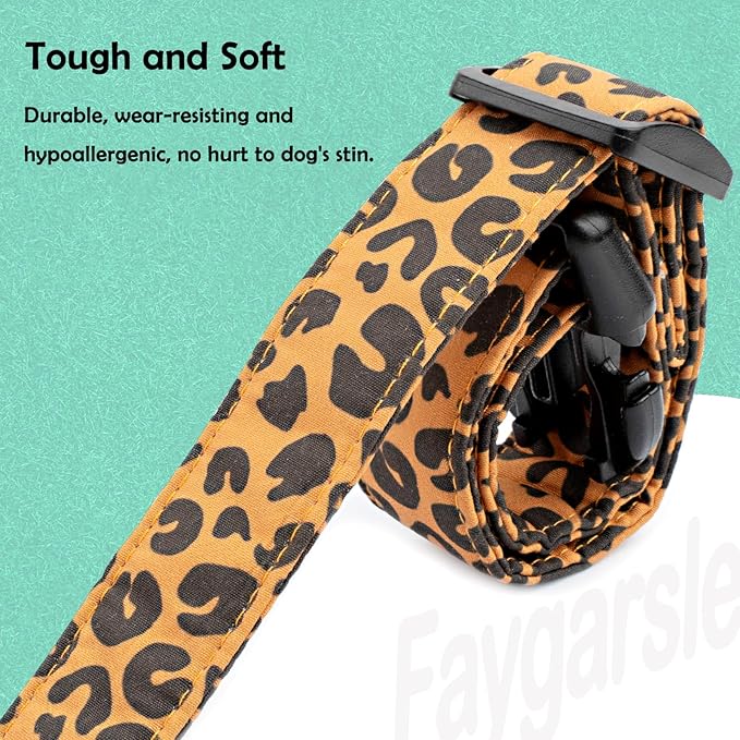 Faygarsle Brown Leopard Print Dog Collar for Small, Medium, Large Boys Girls Dogs L
