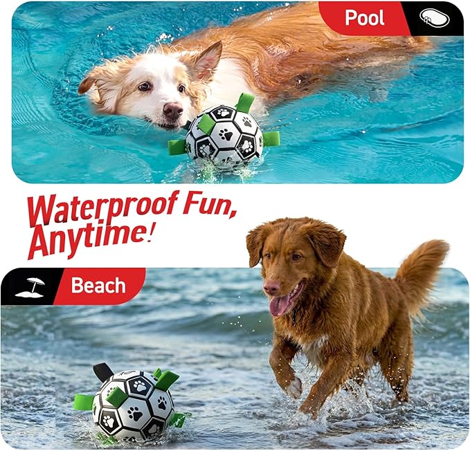 QDAN Large Dog Toys, 8 Inch Soccer Ball for Dogs with Straps, World Cup Interactive Toys for Tug of War, Puppy Birthday Gifts, Water Toy, Durable Dog Balls for Medium Large