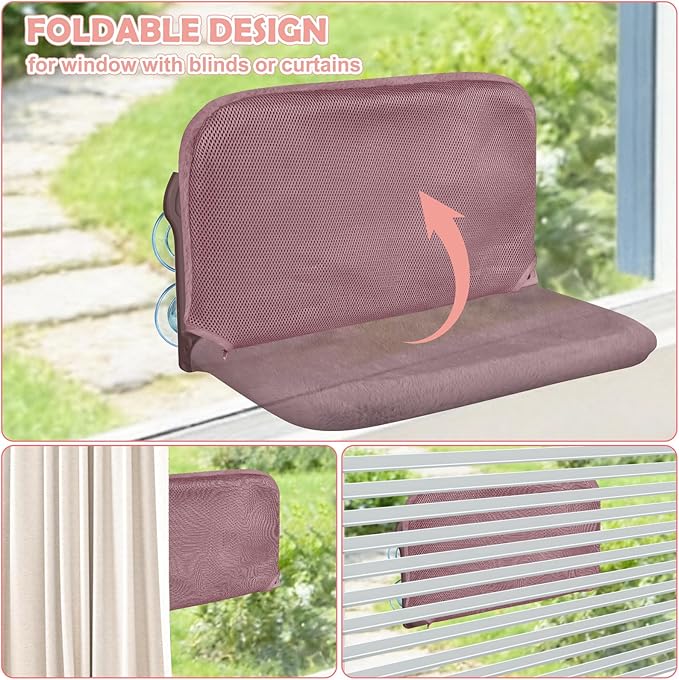 2 Pack Cat Window Perch,Cat Window Hammock Cordless Foldable Window Bed with 4 Large Strong Suction Cup,Reversible Cushion Cover,Metal Frame Easy to Adjust Window Seat Holds up to 40lbs(Brown，M)