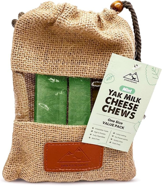 peaksNpaws Yak Cheese Himalayan Dog Chews with Mint, High Protein, Natural Dog Treats, Dog Dental Chew Sticks for Aggressive Chewers, Long Lasting Treat for Small, Medium & Large Dogs, 3 Chews