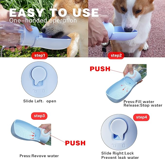 Foldable Dog Water Bottle, Portable Water Dispenser for Dog, Cat, Rabbit, Puppy and Small Animals, Dishwasher Safe Pet Accessories for Walking, Hiking, Travel