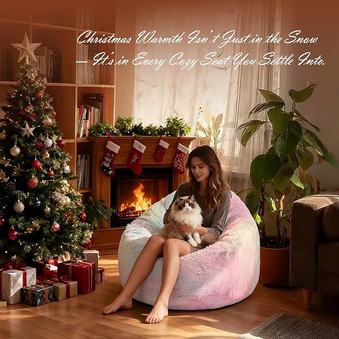 Bean Bag Chair Cover 4FT Fluffy Soft Velvet Storage Sofa, DIY Floor Giant Fur Bean Bag Chair Cover for Kids & Adults, Machine Washable, Upgrade Durable Zipper No Fillers, Colorful