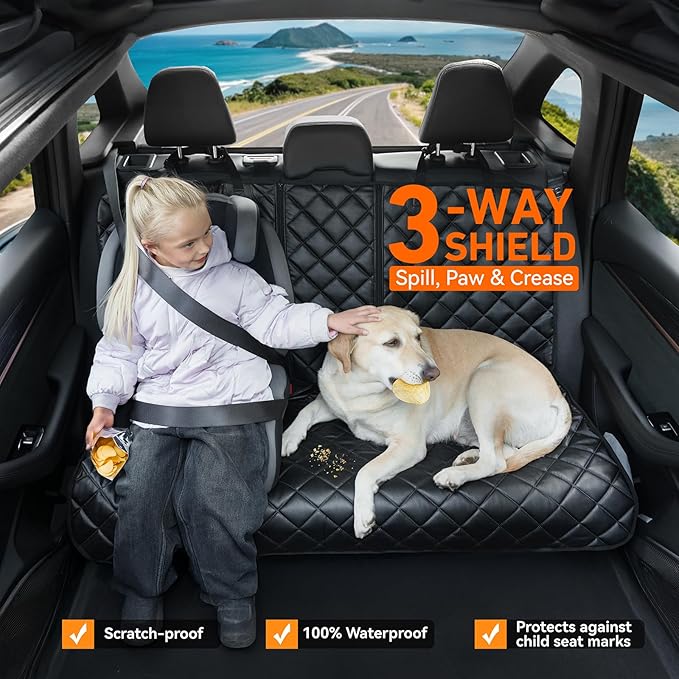 Dog Car Seat Cover for Back Seat, Waterproof Back Seat Covers for Dogs, PU Leather Nonslip Bench Car Seat Protector Universal Fit for Most Vehicles,SUVs,Small Trucks