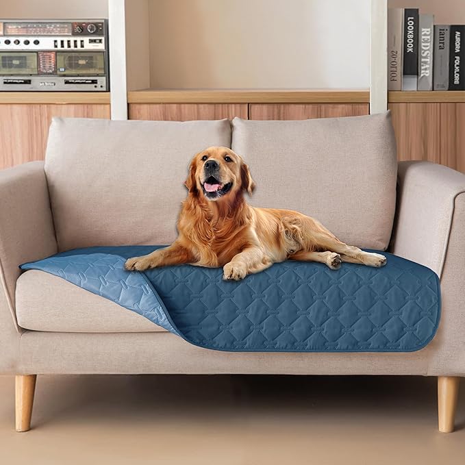 gogobunny 100% Double-Sided Waterproof Dog Bed Cover Pet Blanket Sofa Couch Furniture Protector for Puppy Large Dog Cat, Reversible (32x53 Inch (Pack of 1), Dark Blue/Light Blue)