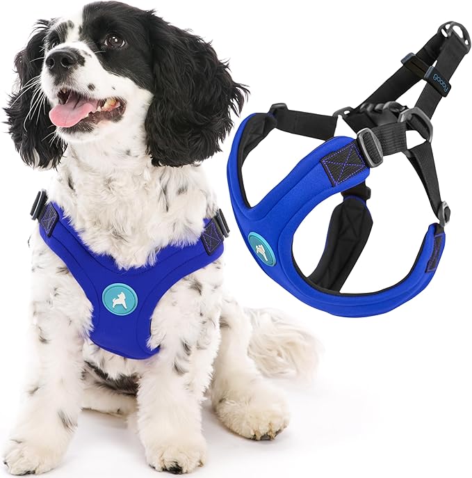 Gooby Escape Free Sport Harness - Blue, Small - No Choke Step-in Patented Neoprene Dog Harness with Four-Point Adjustment for Small to Medium Dogs