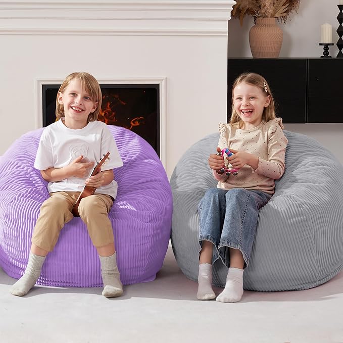 Homguava 2.5FT Bean Bag Chair,Teardrop Bean Bags Small Beanbag Chair with Memory Foam Filled and Ultra Soft Corduroy Cover for Living Room, Bedroom(Light Grey)