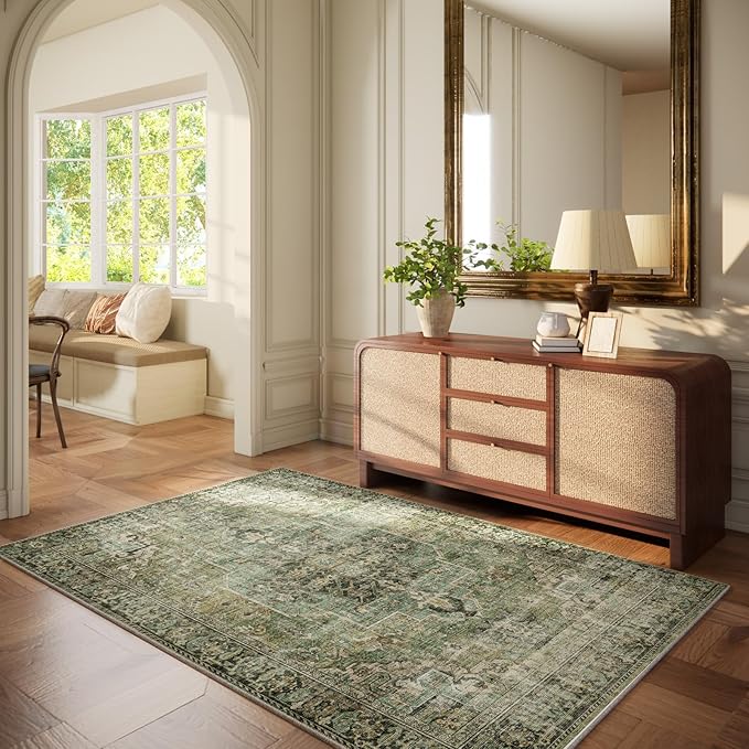 Machine Washable Throw Rugs for Entryway: Door Mat Indoor Entrance 4x6 Small Rug Stain Resistant Non-Slip Low Pile Soft Carpet for Kitchen Front Door Indoor Entrance Entry Bedroom