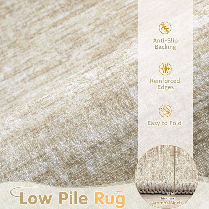 Washable Rug 5x7 Area Rugs: Modern Geometric Rugs for Living Room Non Slip Soft Low Pile Moroccan Indoor Carpet for Bedroom Nursery Dining Room Home Office (Beige, 5'x7')