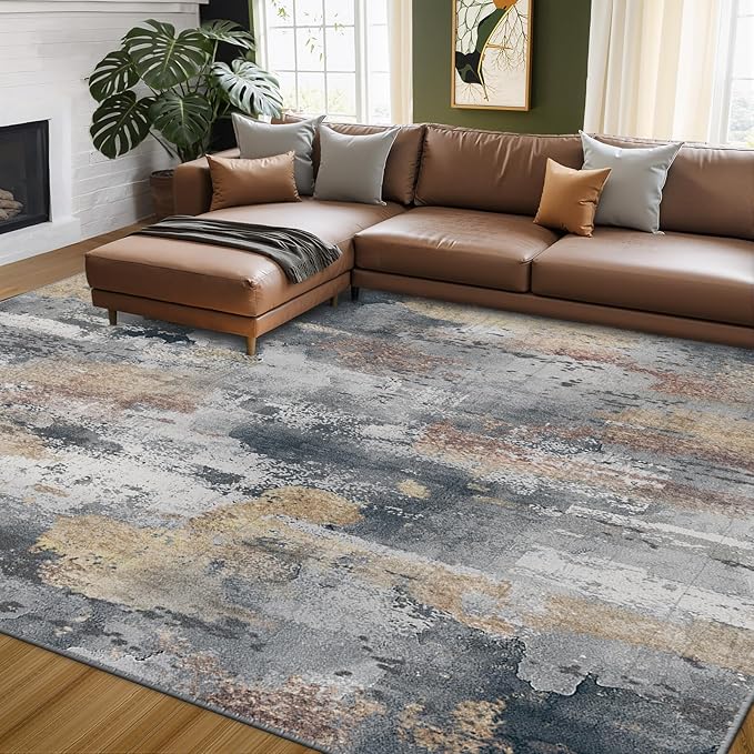 Washable Area Rugs 6'x9' Non-Slip Modern Abstract Soft for Living Room Entryway Bedroom Nursery, Print Pattern, Charcoal Brown