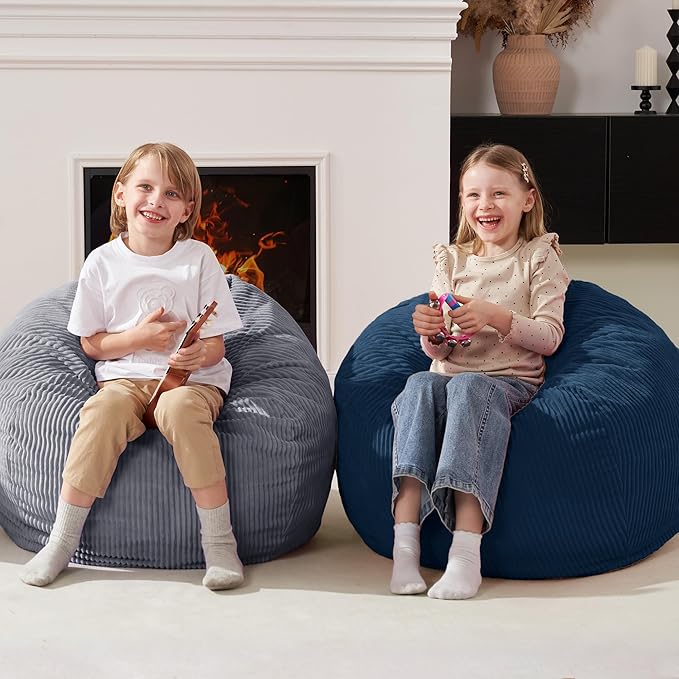Homguava 2FT Bean Bag Chair,Teardrop Bean Bags Small Beanbag Chair with Memory Foam Filled and Ultra Soft Corduroy Cover for Living Room, Bedroom(Dark Blue)