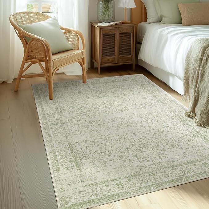Sage Green Boho Front Door Mat for Indoor Entrance Washable Non Slip Cute Vintage Floral Aesthetic Area Rugs for Entryway Entry 4x6