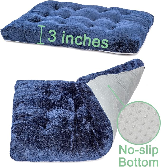 POMIU 2-Pack Washable Dog Bed, Deluxe Plush Crate Beds with Anti-Slip, Machine Washable Kennel Pad Sleeping Mat for Large, Medium and Small Dogs (2 Pack x Navy, 23.0" L x 18.0" W x 3.0" Th)