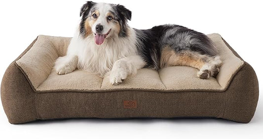 Bedsure SupportMax XL Orthopedic Dog Beds Large Sized Dog - Extra Thick Supportive Dogs Couch with Waterproof Washable Cover, Extra Large Comfort Pet Sofa with Soft Sherpa and Nonskid Bottom, Brown